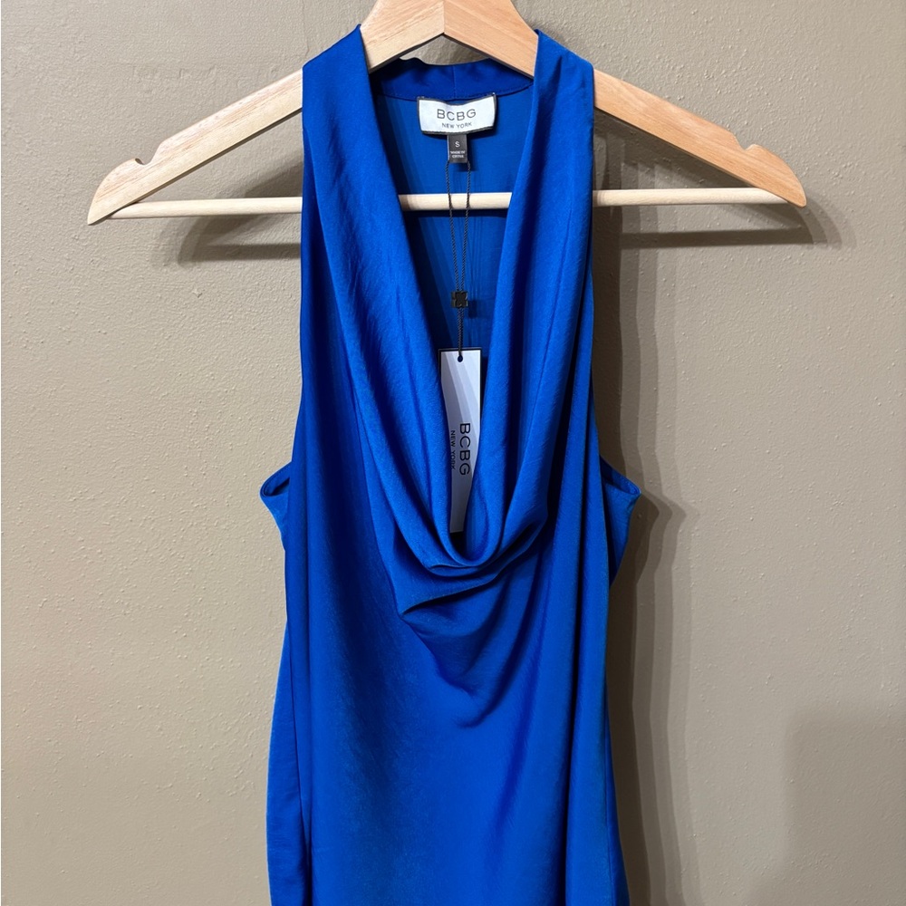 BCBG Women's Vibrant Blue Cowl Neck Tank Top